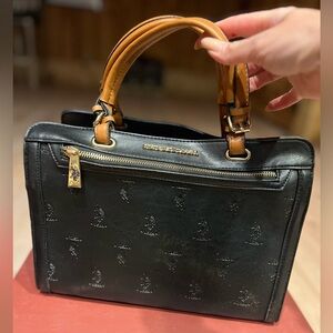 U.S. Polo Assn. Black Satchel with Tan Handles